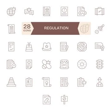 Regulation Vector Icon Library with 32 Thin Line 128x128 PIXEL Perfect Design Stock Illustration