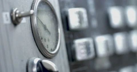 Regulator analog control panel meter gauge macro closeup Stock Footage 156895186