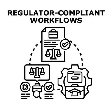 Regulator compliant workflows ensuring compliance and legislation Stock Illustration