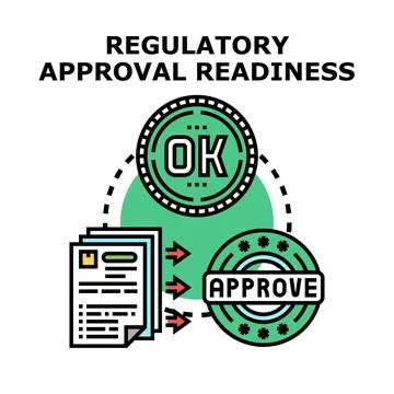 Regulatory approval readiness process with documents and stamps Stock Illustration