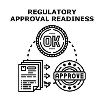 Regulatory approval readiness process with documents and stamps Stock Illustration
