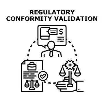 Regulatory conformity validation concept vector outline illustration Stock Illustration
