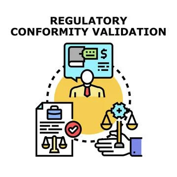 Regulatory conformity validation concept vector outline illustration Stock Illustration