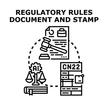 Regulatory rules document with gavel and ai justice concept Stock Illustration