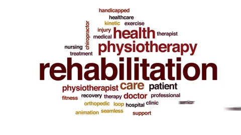 Rehabilitation animated word cloud, text design animation. Kinetic typography. Stock Footage 111028573