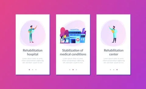 Rehabilitation center app interface template. Stock Illustration