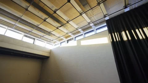 Rehearsal Hall with Mounting Pipe Grid in the Ceiling Stock Footage 262111410