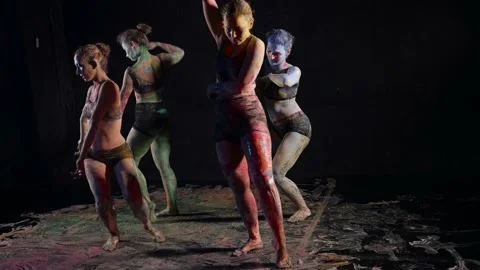 Rehearsing in dance class, school of modern arts, female dancers are dancing in Video stock 169239266
