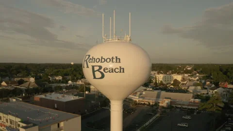 Rehoboth Beach Delware water tower aerial shot at sunrise 库存影片 208898545