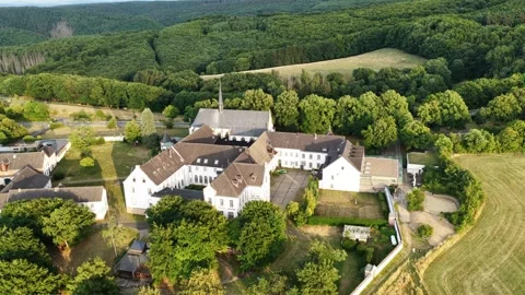 Reichenstein Monastery, Eifel landscape, Monschau, Germany. Sunset view Stock Footage 314909266