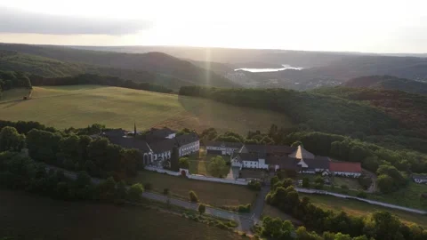 Reichenstein Monastery, Eifel landscape, Monschau, Germany. Sunset view Stock Footage 314909308