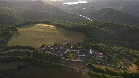 Reichenstein Monastery, Eifel landscape, Monschau, Germany. Sunset view Stock Footage 316141019