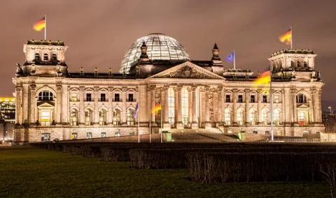 The Reichstag in Berlin Germany at night Stock Photos