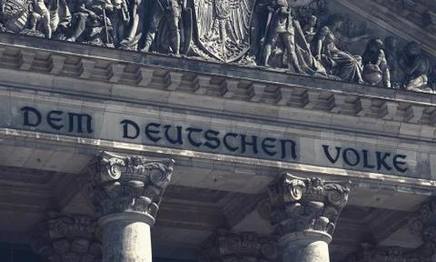 The Reichstag Building In Berlin, Germany With Dedication Dem Deutschen Volke 写真素材
