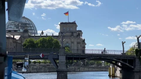 Reichstag Building view from Spree river in Berlin in June Stock Footage 199040832