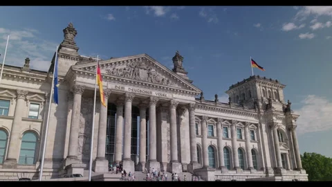 Reichstag Full Facade with German and European Flags in Berlin Stock-Footage 341826925
