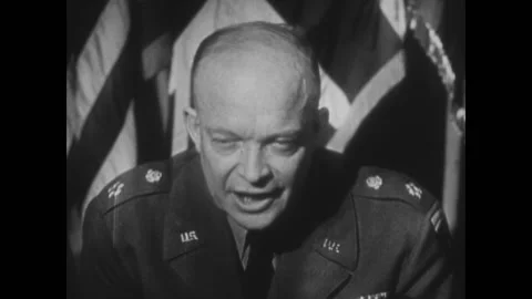 REIMS - 1945 - General Dwight D. Eisenhower delivers a speech describing the Stock Footage 325202873
