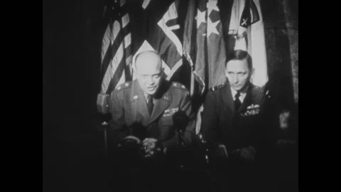 REIMS - 1945 - General Dwight D. Eisenhower displays the pens used by the Stock Footage 325206950
