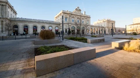 Reims central train station, sunset in winter day, France Stock Footage