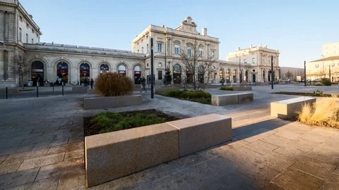 Reims central train station, sunset in winter day, France Stock Footage 77487499