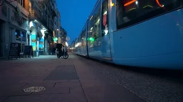 The Reims tramway is a tram system of rail in Reims, France Stock Footage 85488974