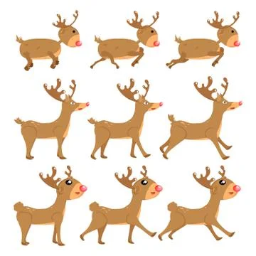 Reindeer, cartoon vector set collection, decoration for kids, baby, animal Stock Illustration