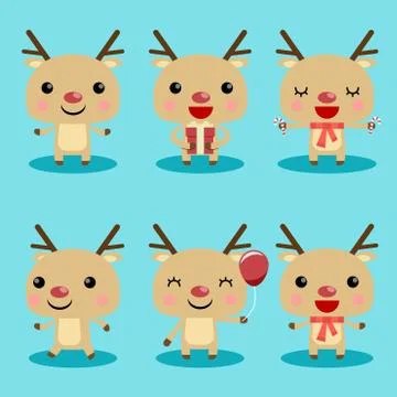 Reindeer Cute Characters Set Stock Illustration