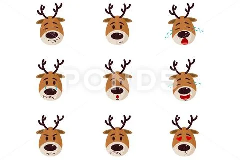 Reindeer faces with different emotions Stock Illustration