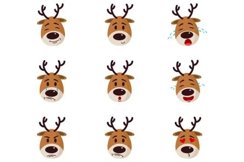 Reindeer faces with different emotions Stock Illustration