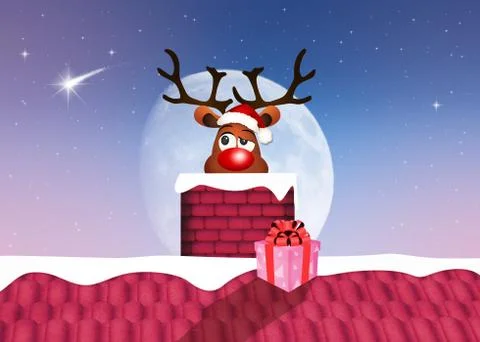 Reindeer in the fireplace Illustrazione stock