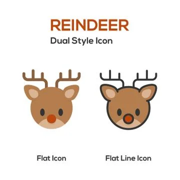 Reindeer Flat Icon And Flat Line Icon. Stock Illustration