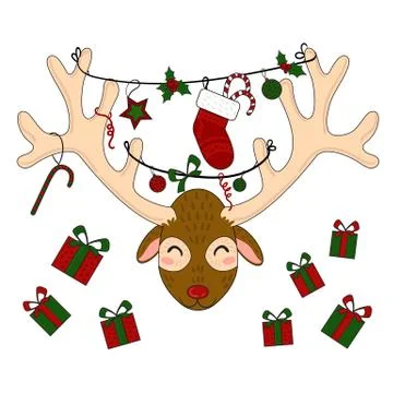 Reindeer head with christmas gift boxes Stock Illustration