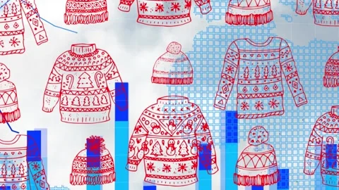 Reindeer icons in seamless pattern over shooting star over christmas designs on Stock Footage 330779965