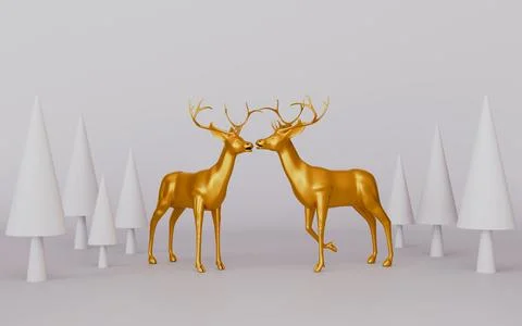 Reindeer in pine forest on white background 3d illustration Stock Illustration