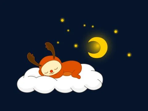 Reindeer sleeping on a cloud Stock Illustration