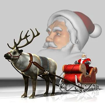 Reindeer with Sleigh and Santa 3D Model