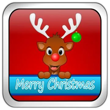 Reindeer wishing Merry Christmas button Stock Illustration