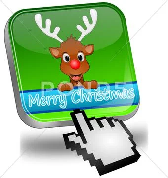 Reindeer wishing Merry Christmas Button with cursor Stock Photos