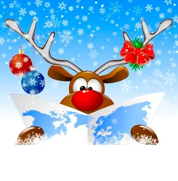 Reindeer with a world map Stock Illustration