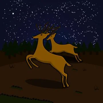 Reindeers on a field at night Illustrazione stock