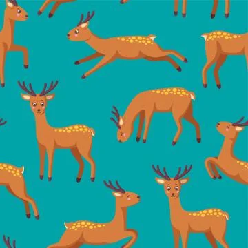 Reindeers in seamless pattern for various prints and designs. Jumping, standing Stock Illustration