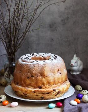 Reindling, german and austrian easter cake in easter decoration. Rustic style Stock Photos