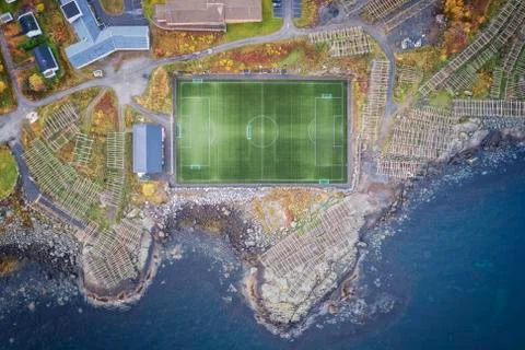 Reine football field from aerial view Stock Photos