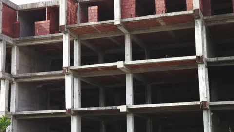 Reinforced cement construction: concrete frame and exterior, non load bearing, Stock Footage 232939679