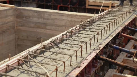 Reinforced concrete foundation construction site details Stock Footage 341294848