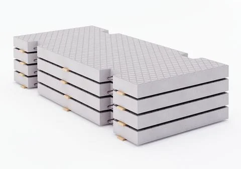 Reinforced concrete road slabs in the stack. 3D rendering Stock Illustration