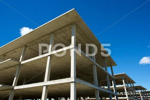 Reinforced concrete slabs of a residential building under construction Stock Photos
