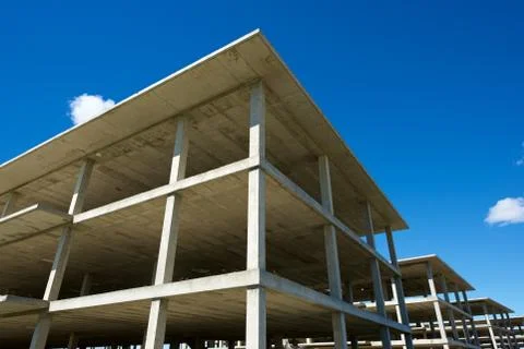 Reinforced concrete slabs of a residential building under construction Stock Photos