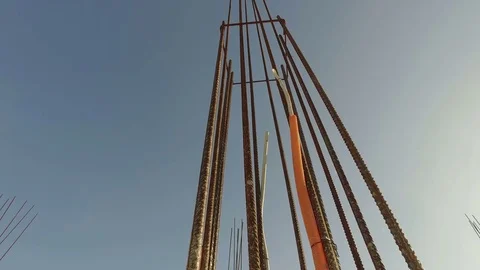 Reinforced iron rack mount on construction site Video stock 70442411