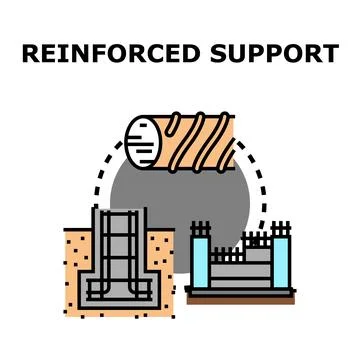Reinforced support construction process showing foundation and piles Stock Illustration